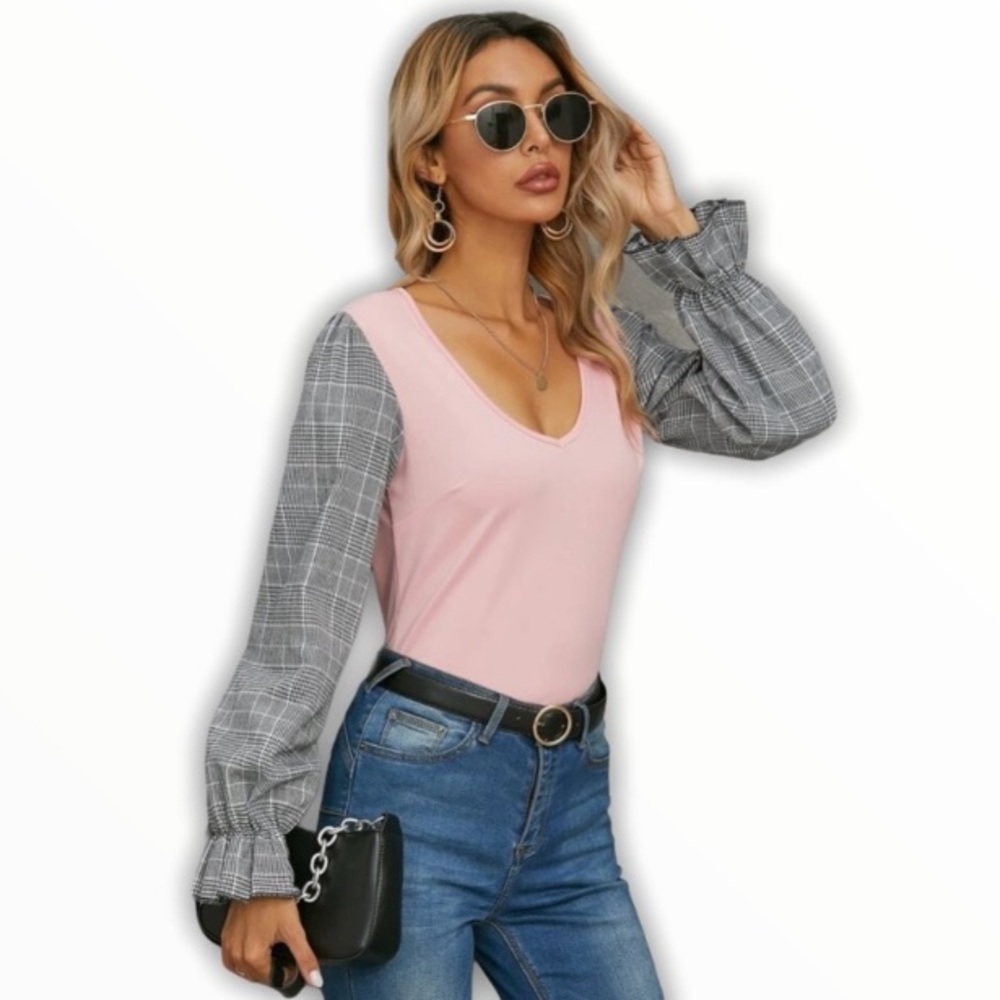 ✌🏼 #1351 Pastel Color Block Ruffled Sleeve Top - Picture 14 of 17